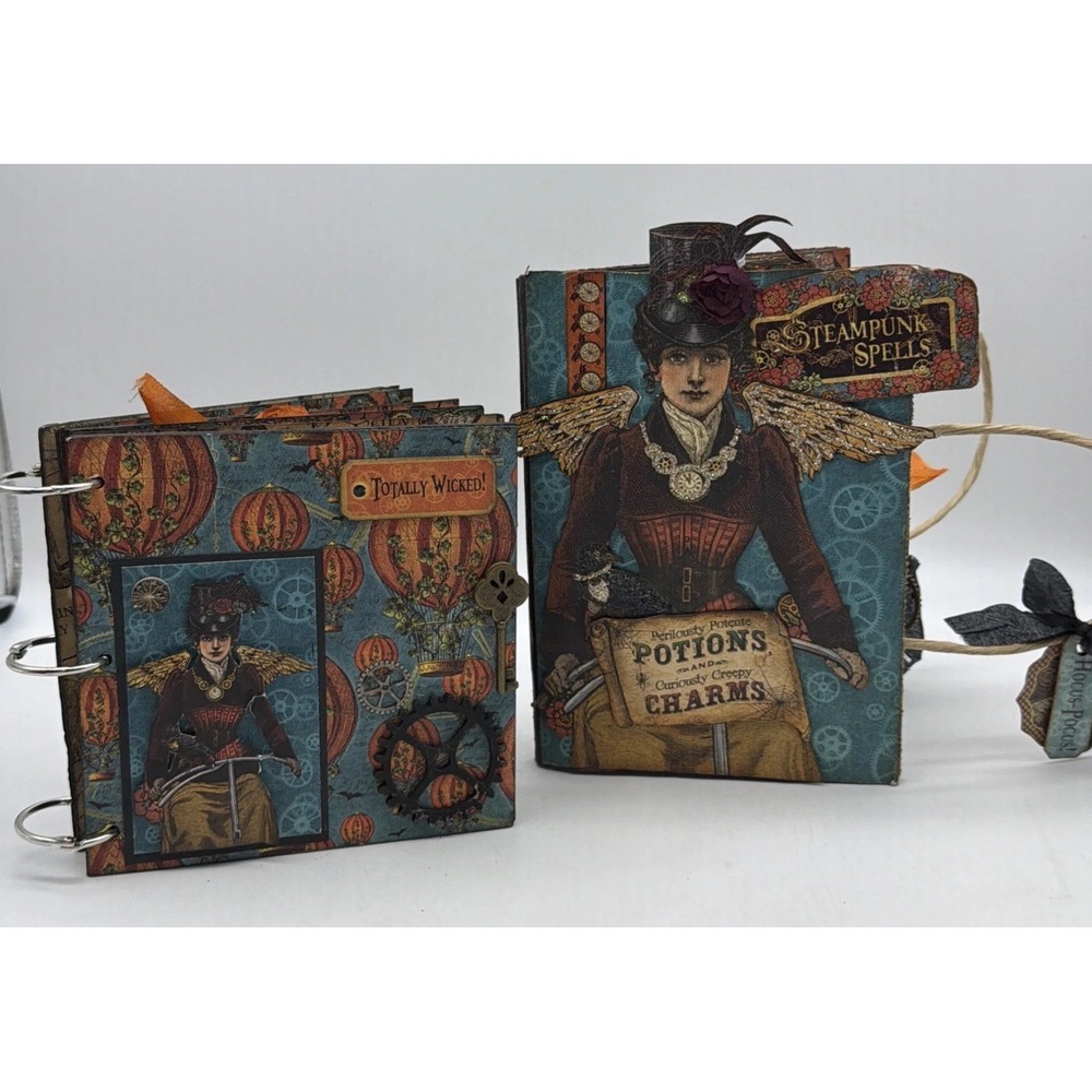 2- completed handmade paper bag  album Halloween  Steampunk Spells